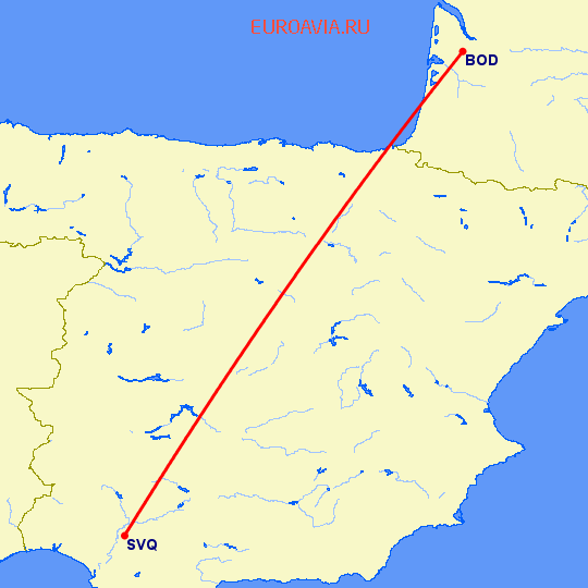 перелет Бордо — Севилья на карте