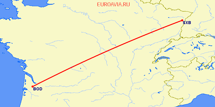 перелет Бордо — Страсбург на карте