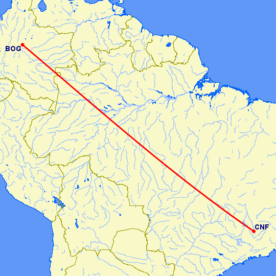 перелет Богота — Белу Оризонте на карте