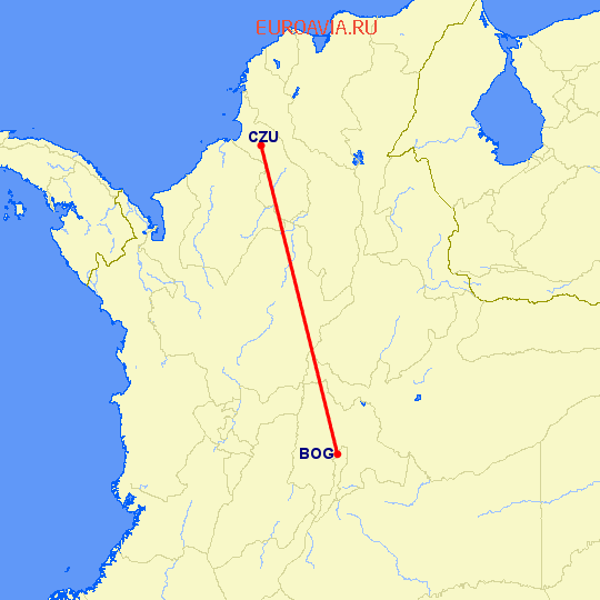 перелет Богота — Корозал на карте