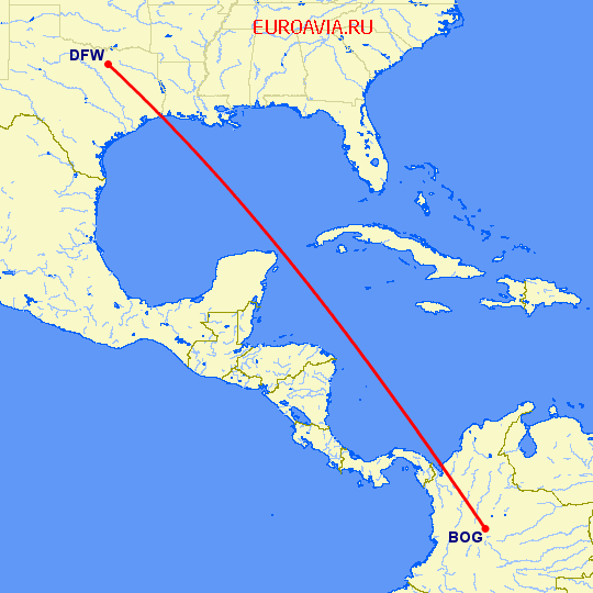 перелет Богота — Даллас на карте