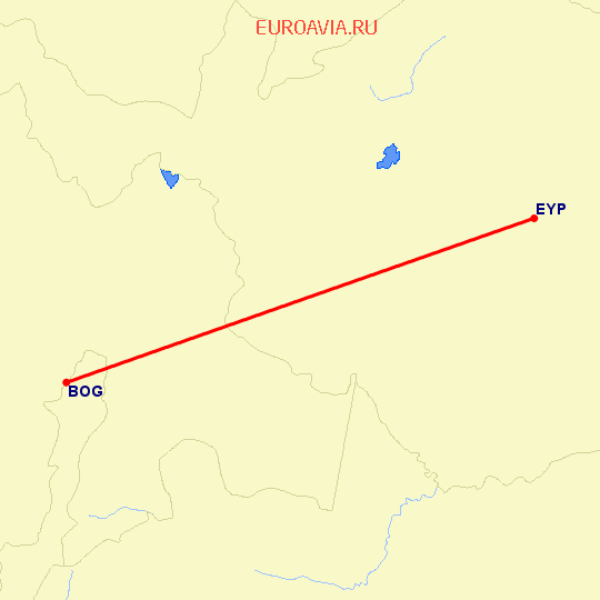 перелет Богота — Эль-Йопал на карте