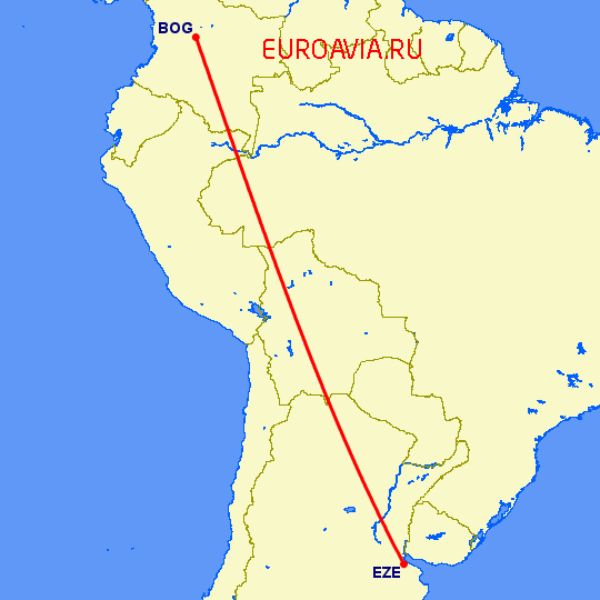 перелет Богота — Буэнос Айрес на карте