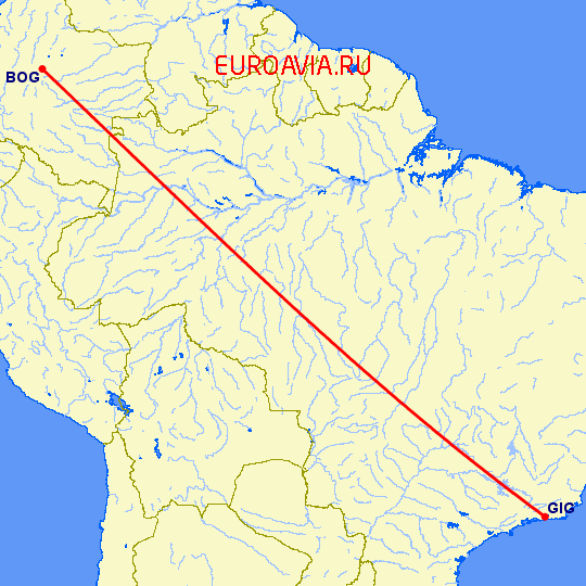 перелет Богота — Рио-де-Жанейро на карте
