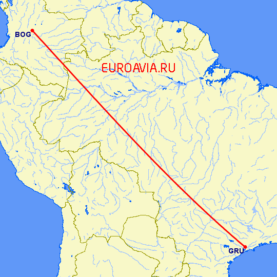 перелет Богота — Сан Паулу на карте