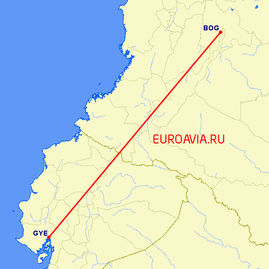 перелет Богота — Гуайяквил на карте