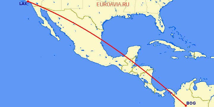 перелет Богота — Лос Анджелес на карте