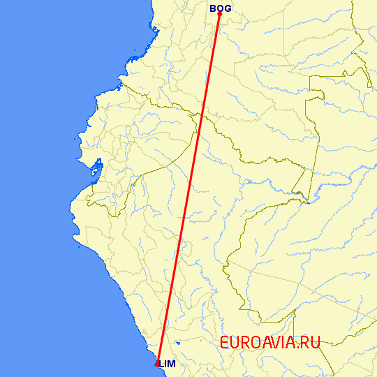 перелет Богота — Лима на карте