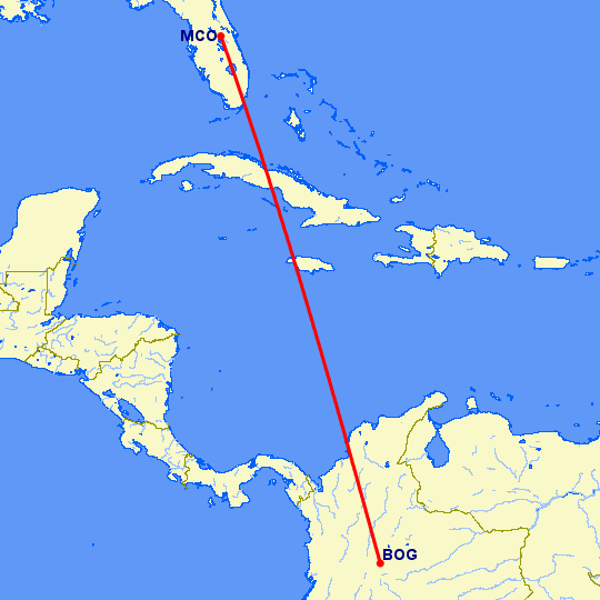 перелет Богота — Орландо на карте