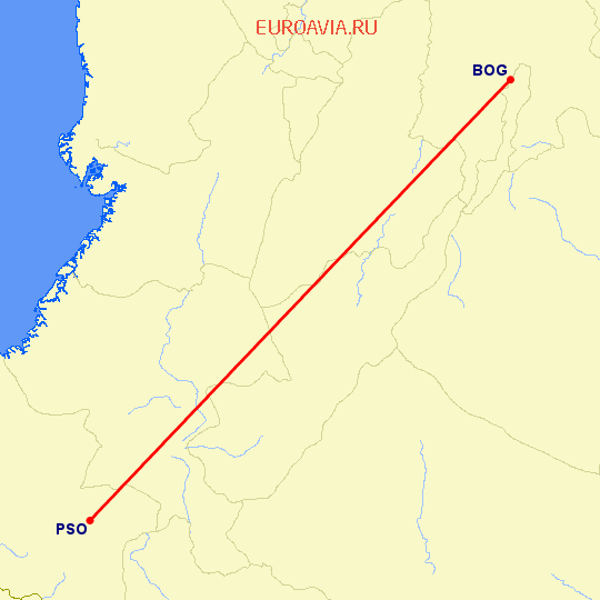 перелет Богота — Пасто на карте