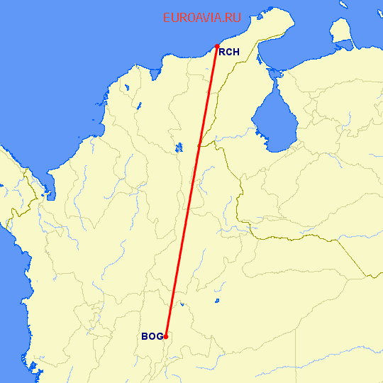 перелет Богота — Риохача на карте