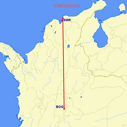 перелет Богота — Санта Марта на карте