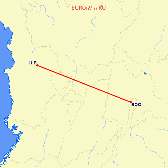 перелет Богота — Кибдо на карте