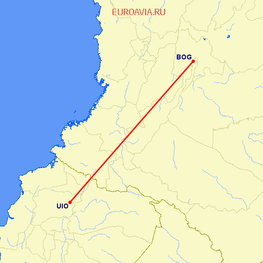 перелет Богота — Кито на карте