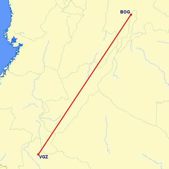 перелет Богота — Виллагарсон на карте