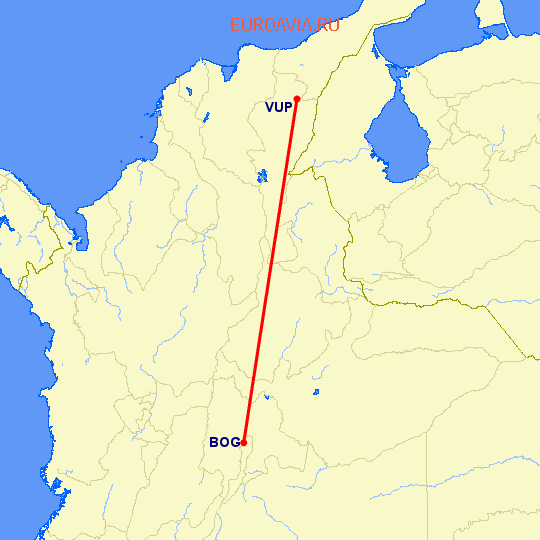 перелет Богота — Валледупар на карте