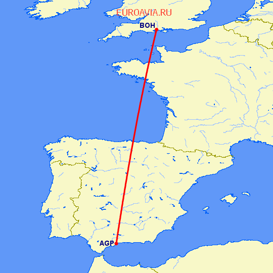 перелет Борнмут — Малага на карте