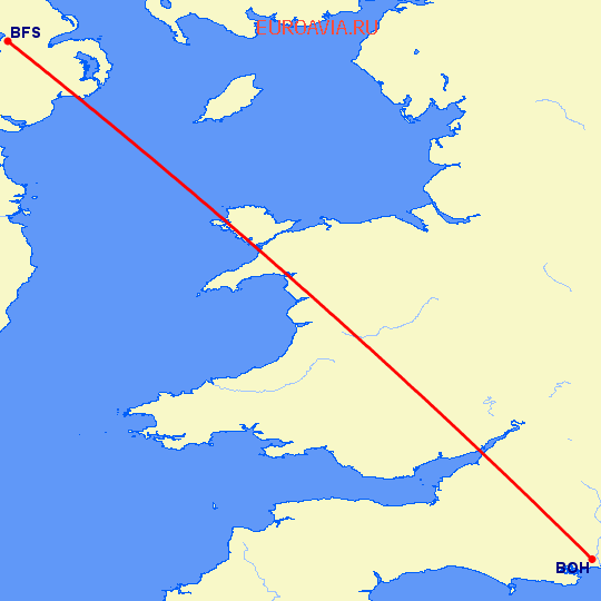 перелет Борнмут — Белфаст на карте