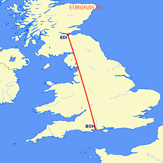 перелет Борнмут — Эдинбург на карте