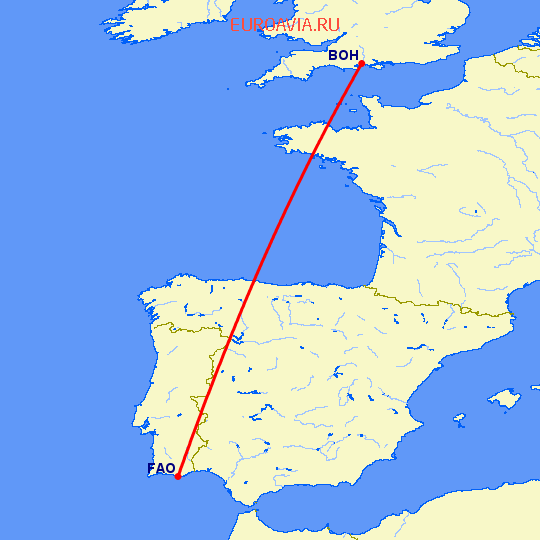 перелет Борнмут — Фару на карте