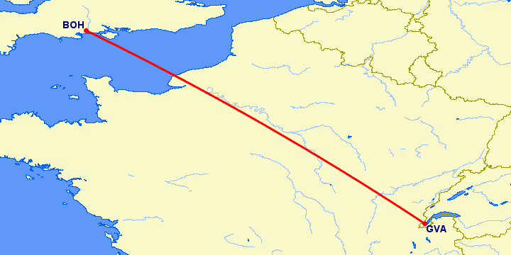перелет Борнмут — Женева на карте