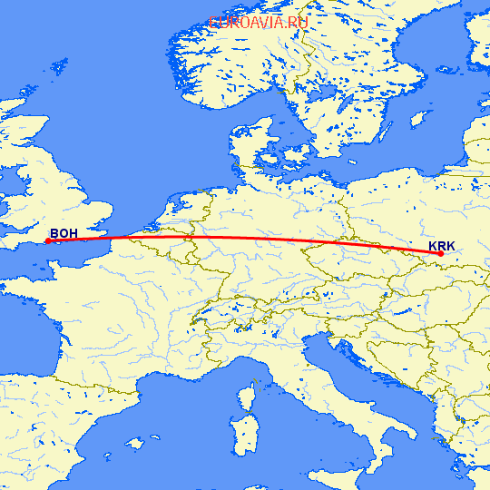 перелет Борнмут — Краков на карте
