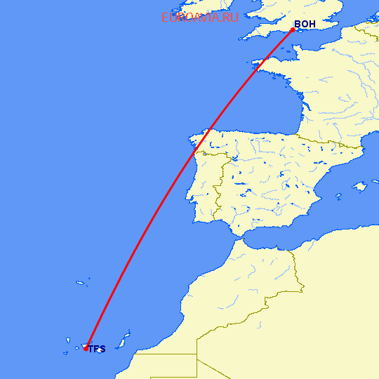 перелет Борнмут — Тенерифе на карте