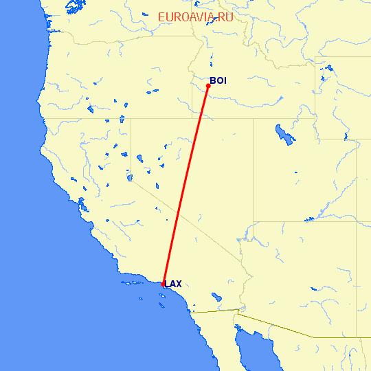 перелет Бойсе — Лос Анджелес на карте