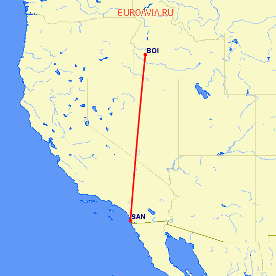 перелет Бойсе — Сан Диего на карте