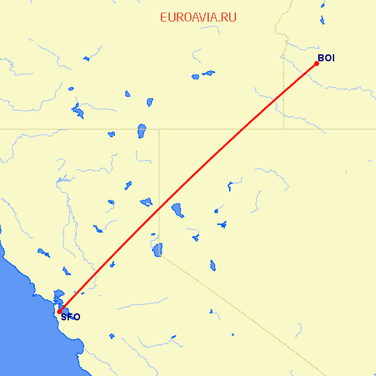 перелет Бойсе — Сан Франциско на карте