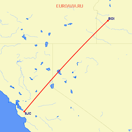 перелет Бойсе — Сан Хосе на карте