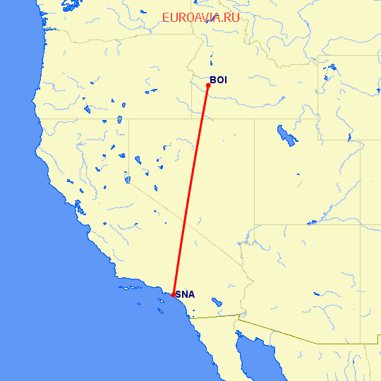 перелет Бойсе — Санта Ана на карте