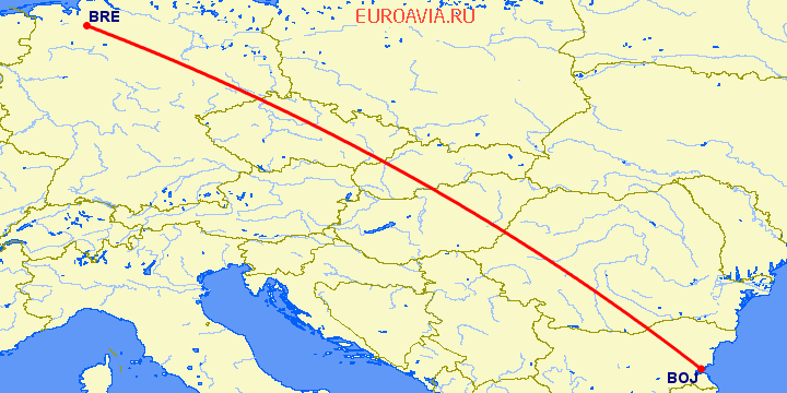 перелет Бургас — Бремен на карте