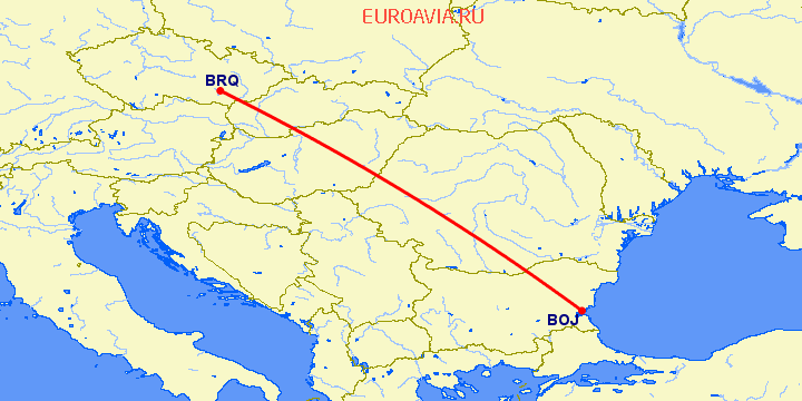 перелет Бургас — Брно на карте