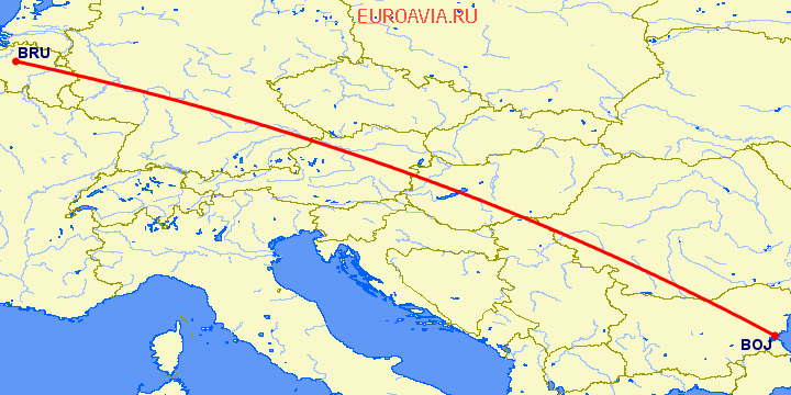 перелет Бургас — Брюссель на карте
