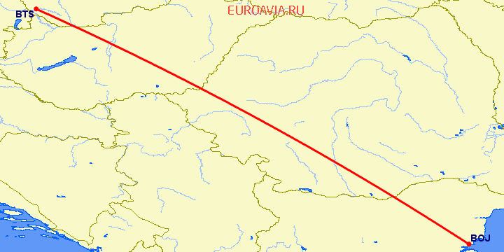 перелет Бургас — Братислава на карте