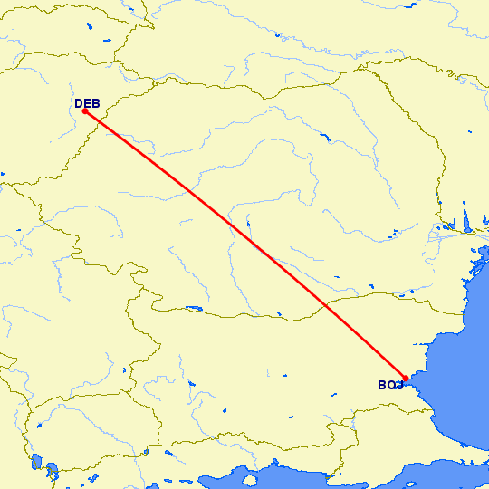 перелет Бургас — Дебрецен на карте