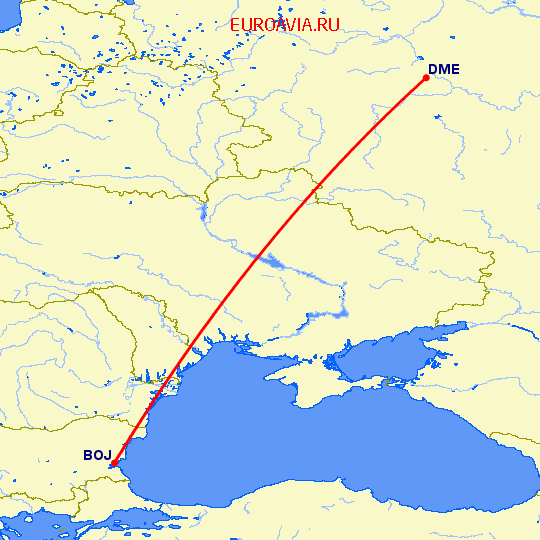 перелет Бургас — Москва на карте