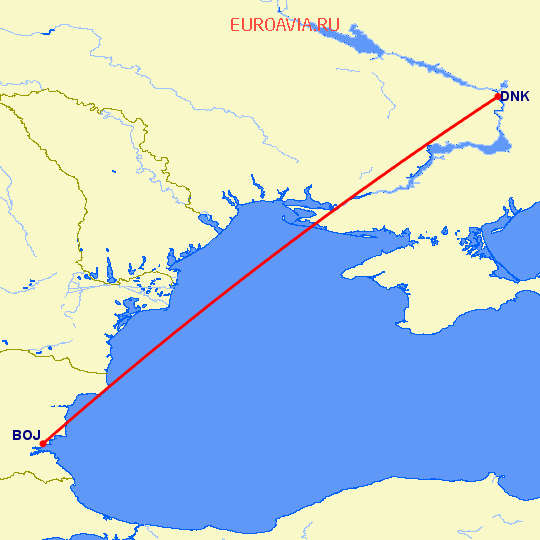перелет Бургас — Днепропетровск на карте