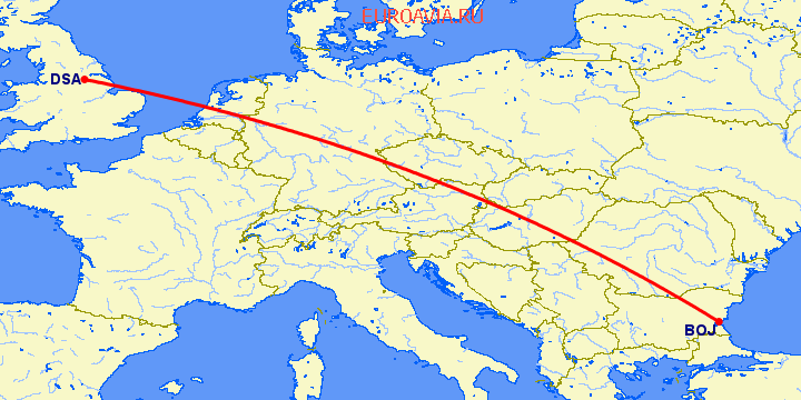 перелет Бургас — Донкастер Шеффилд на карте