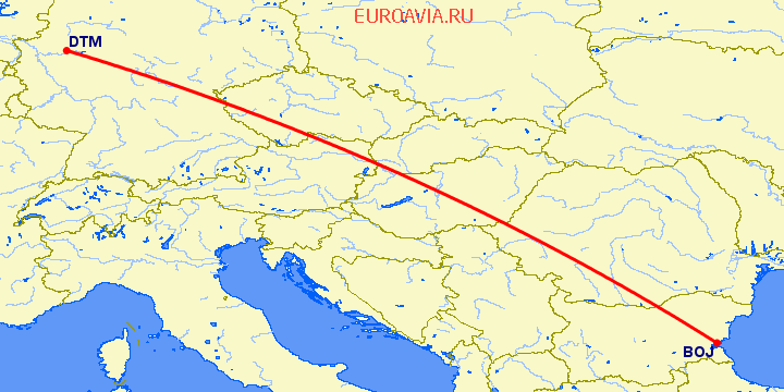 перелет Бургас — Дортмунд на карте