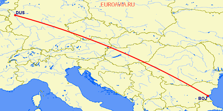 перелет Бургас — Дюссельдорф на карте