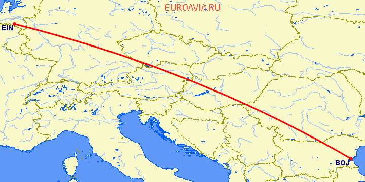 перелет Бургас — Эйндховен на карте