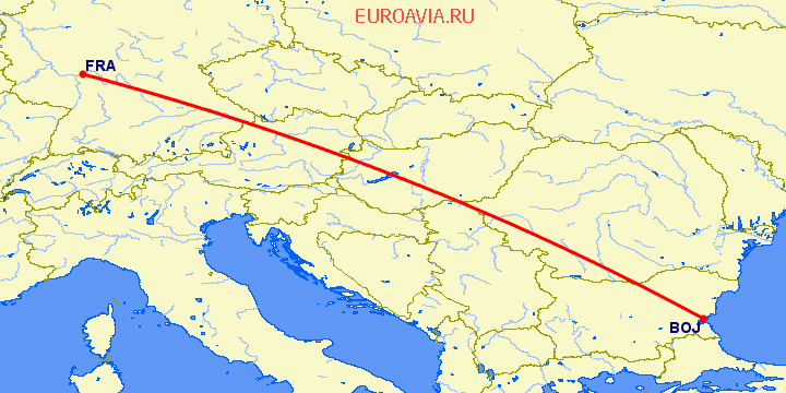 перелет Бургас — Франкфурт на Майне на карте