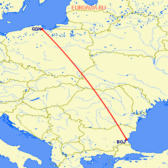 перелет Бургас — Гданьск на карте