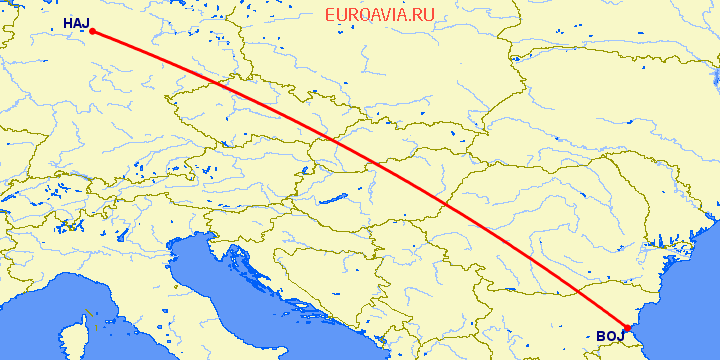 перелет Бургас — Ганновер на карте