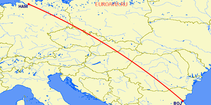 перелет Бургас — Гамбург на карте