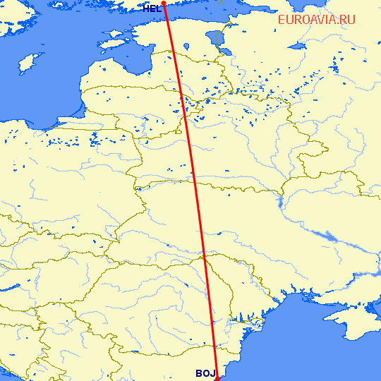 перелет Бургас — Хельсинки на карте