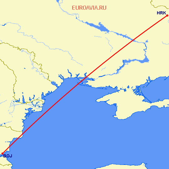 перелет Бургас — Харьков на карте