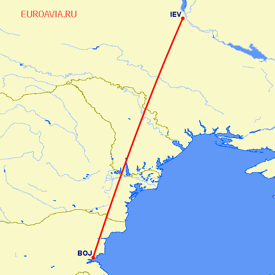 перелет Бургас — Киев на карте